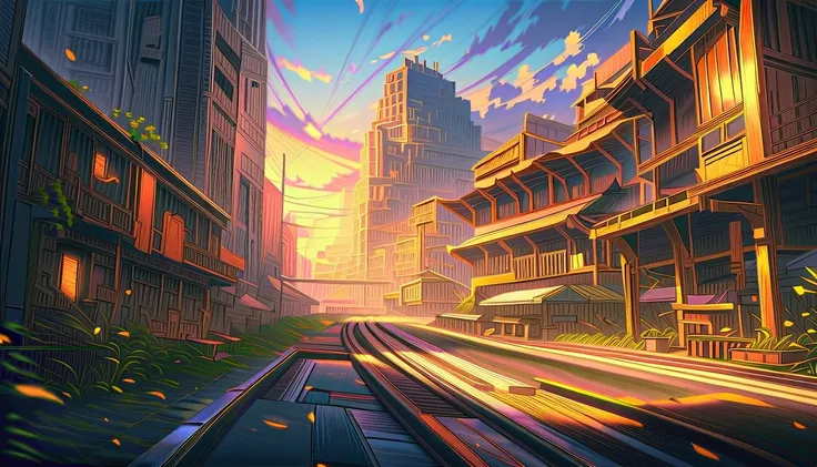  Beautiful Digital Painting , Gazing at the Sunset. Anime, Makoto Shinkai and (cain kuga),  Post-Apocalypse . Makoto Shinkai, hd Anime cityscape, Anime. by Makoto Shinkai, Anime landscape, style of Makoto Shinkai, Anime style cityscape, sakimichan and Mako...