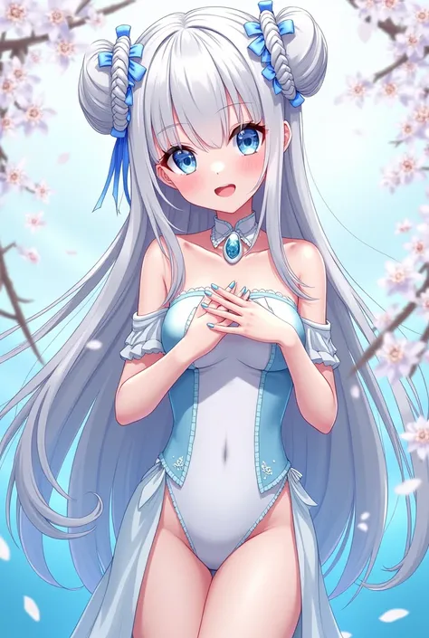 Kirara is a beautiful anime girl with a curvaceous and slender figure. She has long, waist-length white hair that she wears in two knotted rings with ribbons entwined in them and squared bangs which have cheek length locks on either side. She has pale skin...