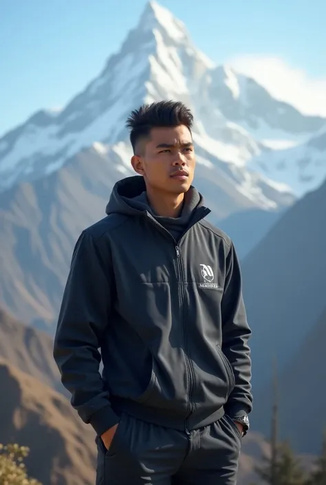 A realistic portrait of a semi-fit young boy who will be clean shaved oval shape face owner of 20 to 22 years old bangladeshi boy who wearing tracking kit properly in front of mount everest . The environment is as same as everest area. The boy is not fit a...