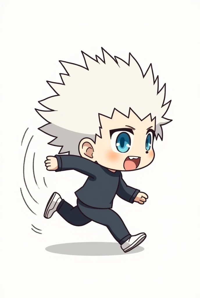 Un chibi de gojo en train de courir 