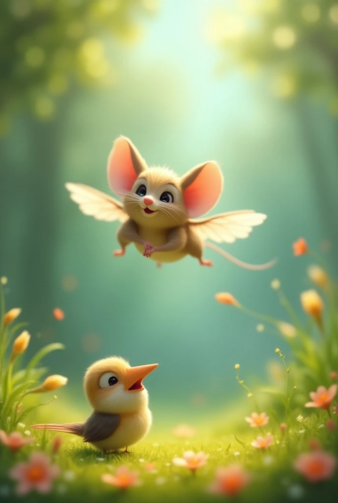 A mouse flying above a bird ( animated)