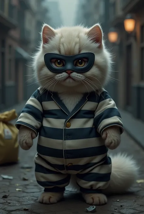 Persian cat in criminal clothes
