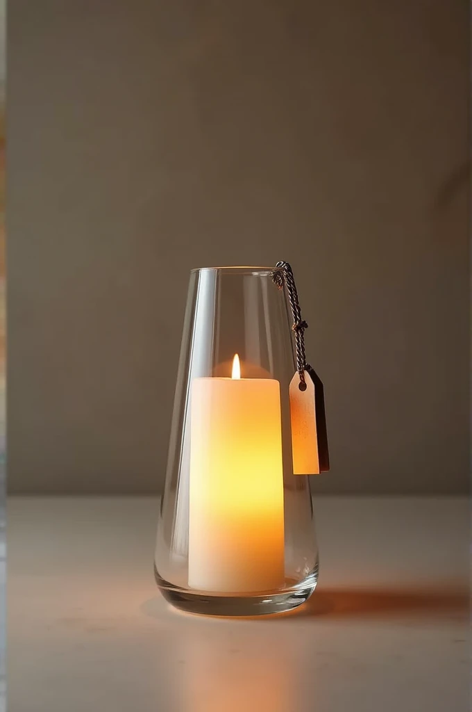  Glass beacon with soy candle, with hanging tag  