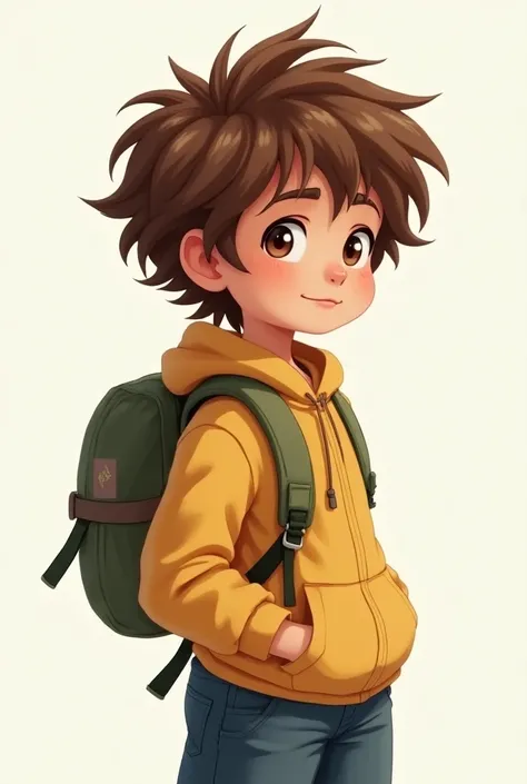 Create me a female character from 9 to 10 years old,  human with light brown and messy hair ,  typical of an active child ,  usually wears comfortable clothes to play and explore .  He always has an easy smile ,  and his face reflects curiosity and emotion...