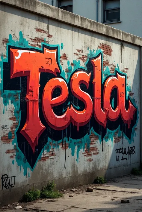 Inscribed underneath Tesla in graffiti 