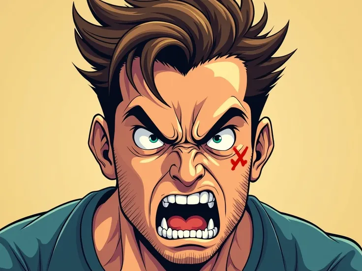  flat detail angry brown-haired man, Comic type anime 