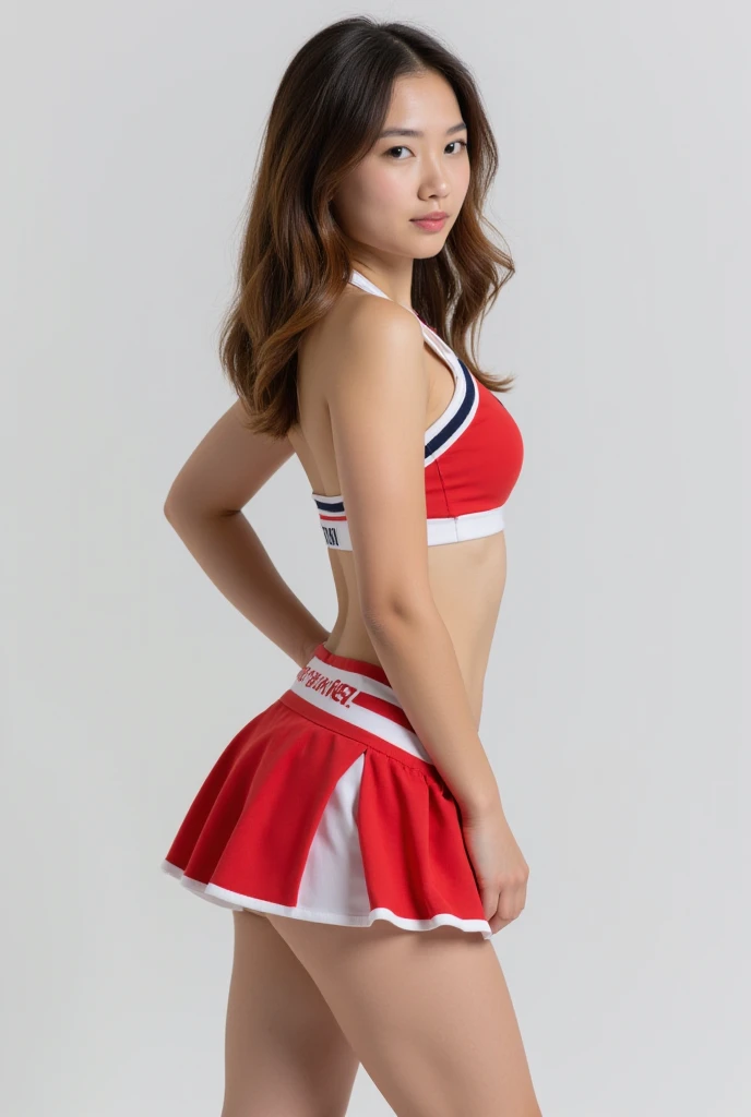 korean cheerleader, short skirt, power stance, bikini