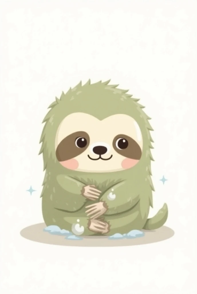 A cute sloth cartoon washing his hand. The back of the image is all white 