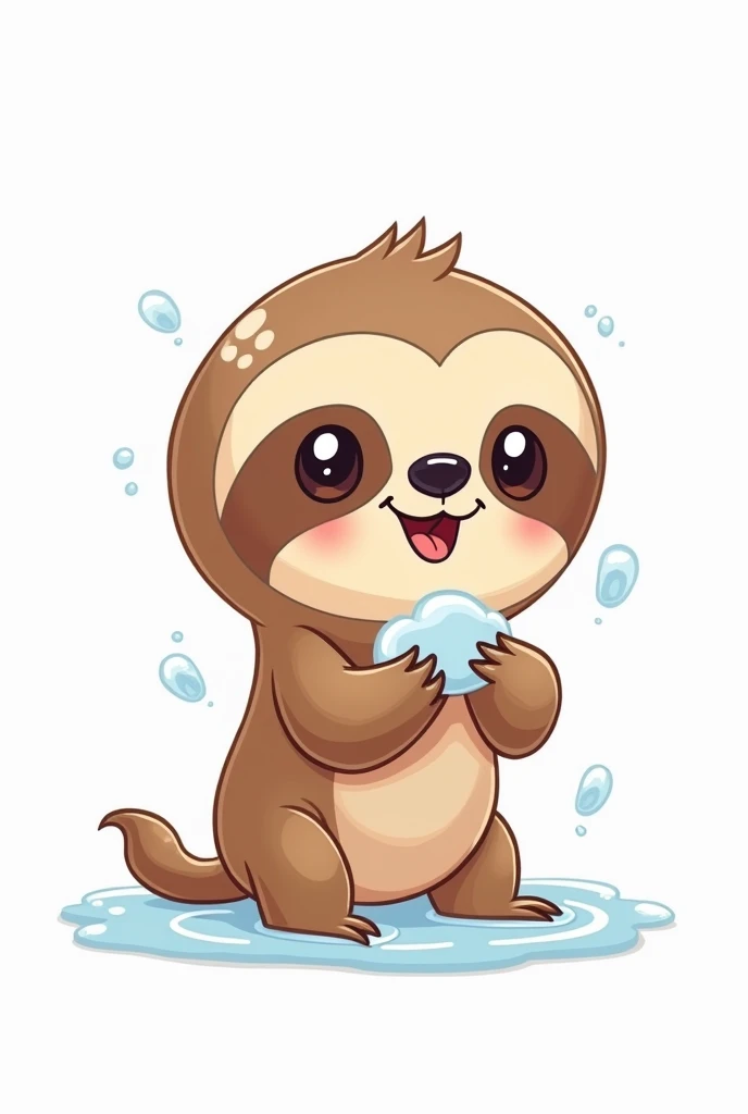 A cute sloth cartoon washing his hands on a white background 