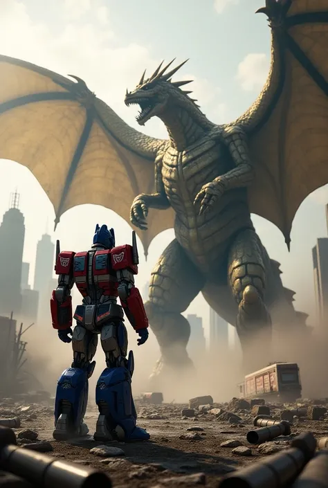 Optimus Prime faces King Ghidorah