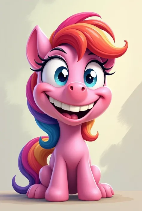 Exaggerated cartoon of a pony with a funny face 