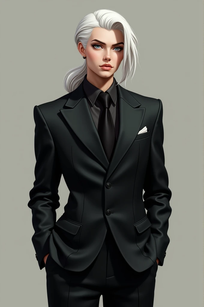 White hair, Black suit, Mullet hair