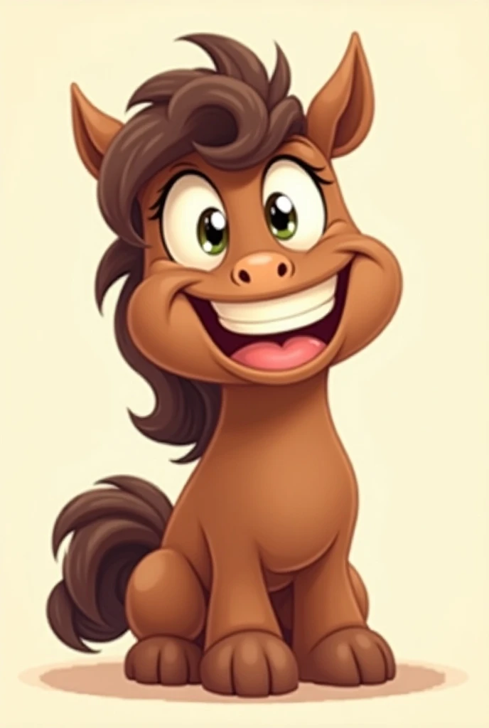 Original chocolate color cartoon of a pony with a crazy face full body 