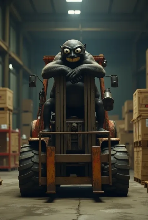  Character Mr Popo from Dragon Ball Z, driving a forklift  
