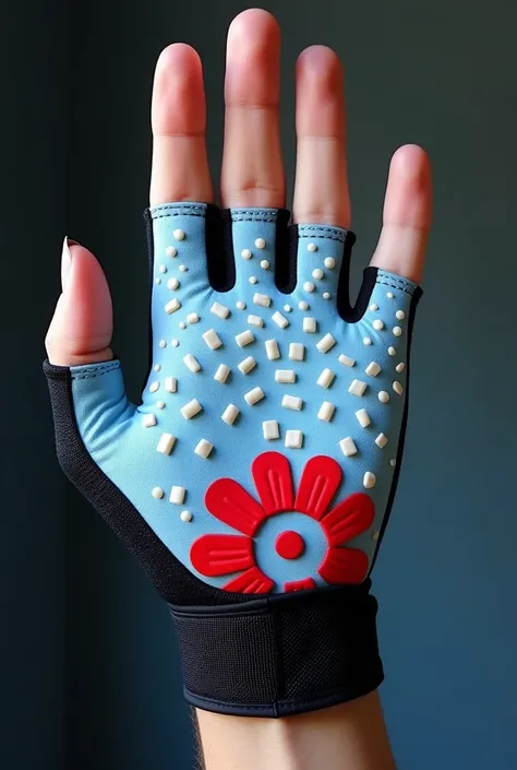 An anti-vibration glove with a shaped rubberized surface on the palm, and it is necessary to show the palm,the surface is VERY VERY convex with very large rectangular shapes very convex in size 2 by 0.8 by 0.5 cm and tightly fitting on all areas of the pal...