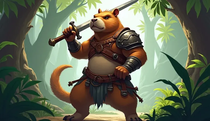 Capybara warrior with sword 2d