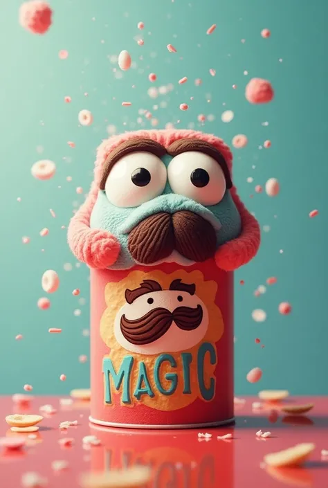 Use the Pringles ,  logo, but instead of using your name, say Magic. That only the brand logo is visible and that it says Magic instead of pringles