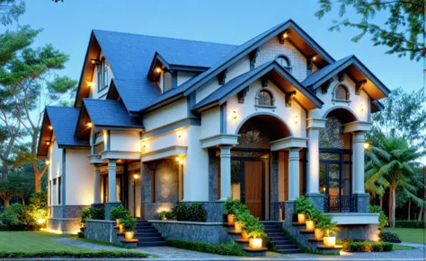 architectural style architectural style,  ((classic style house)),(masterpiece) , ((best quality)), dramatic lighting, high qual...