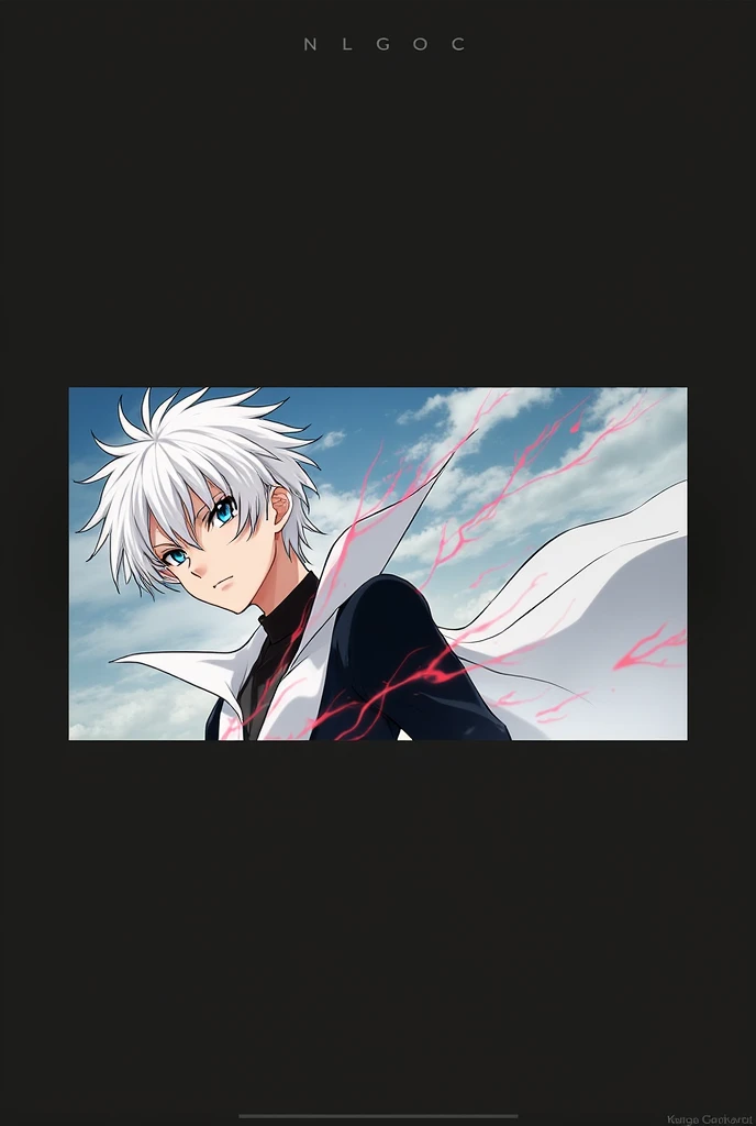 Gojo Satoru has white, all-white hair and blue eyes with a red aura