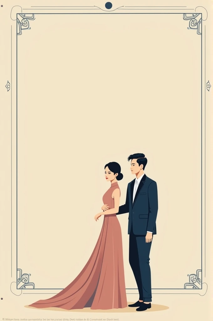  Talent-elegant student theme poster ,  featuring 1 woman and 1 man wearing a Vietnamese long dress in the middle ,  the main color is beige combined with a simple decorative dark blue,  gentle sophistication , formal ,  vertical shape and against the bott...