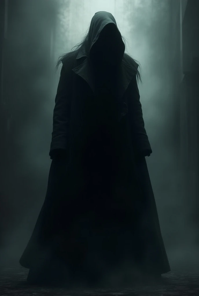 Create a man in a long-haired and mysterious overcoat.