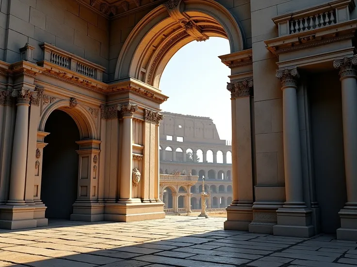 a roman colosseum door opening from a side perspective