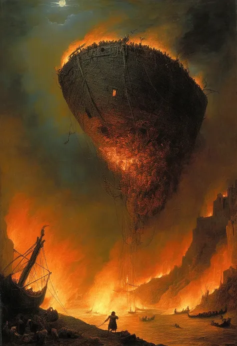 Mythical creatures, author： Dzislaw Beksiński、Pieter Bruegel , Burning Noah 、cadaver