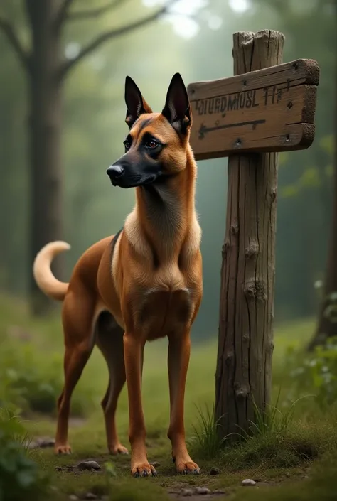 Malinois monte la garde avec le panneau 