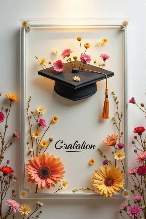 Help me create a set of paintings made from dried flowers for graduation season -Different flowers have bright colors, flowers must look dry and stick to the painting, dont stick out. -There is a graduation cap and the word graduation -Put the painting in ...