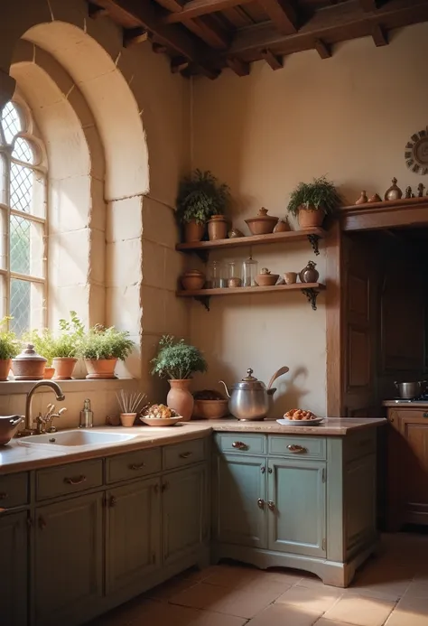 Ancient castle. The gentleman and his maid, hard fucking  in the kitchen. 