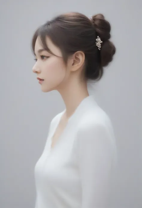 Art by WLOP. Side view of Pretty lady. Plain background