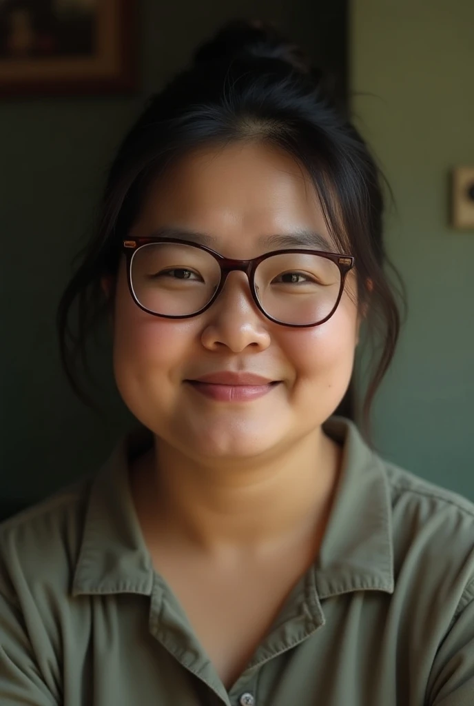 One Asian north thai  Chubby women  wear glasses