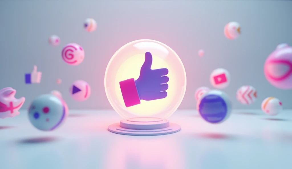 Animation of an  "like" being pressured,  button with share icons rotating around.