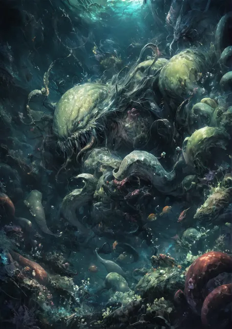 Cthulhu, mythical creatures , Tentacles,deep sea,dark,