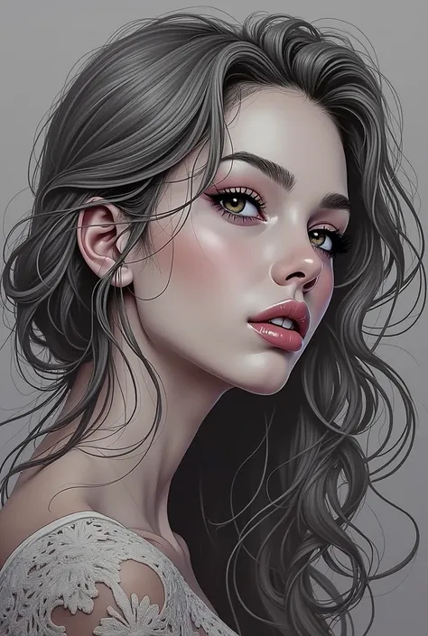 cute woman, line art, digital sketch, pencil drawing, illustration, detailed portrait, beautiful face, detailed eyes, delicate features, gentle expression, long hair, detailed hair, simple background, minimalist, elegant, soft colors, black and white