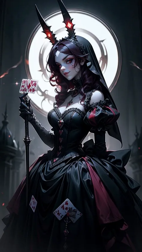 eerie and luxurious casino, pale alluring young woman, vampire-like appearance, haunting beauty, short tangled red hair, elegant...