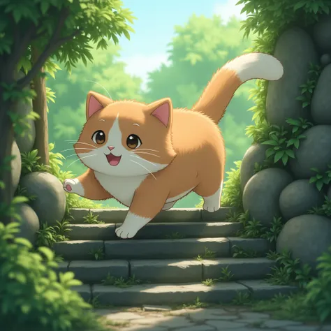 anime realism, cute Cat on the Stone Steps, Studio Ghibli Style, Ghibli color, Miyazaki Hayao style.

dynamic movement, full body, photorealistic, Professional, perfect composition, intricate details, ultra-detailed