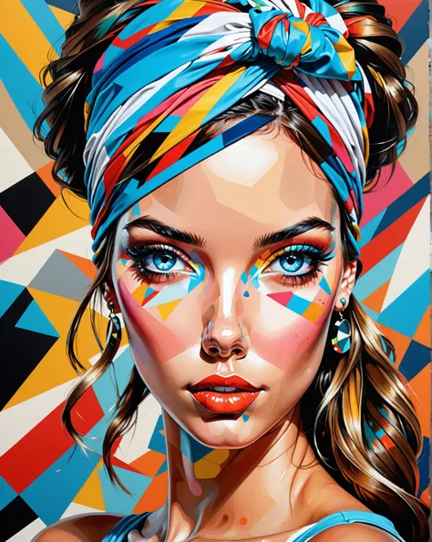  Picture of a woman with a blue headband and a colorful background., toyism, inspired by Sandra Chevrier, a portrait of a blue eye girl, Vibrant cartoon art, beautiful art uhd 4k, colorful art  , girl, Art by Alessandro Pautasso,  in digital illustration s...