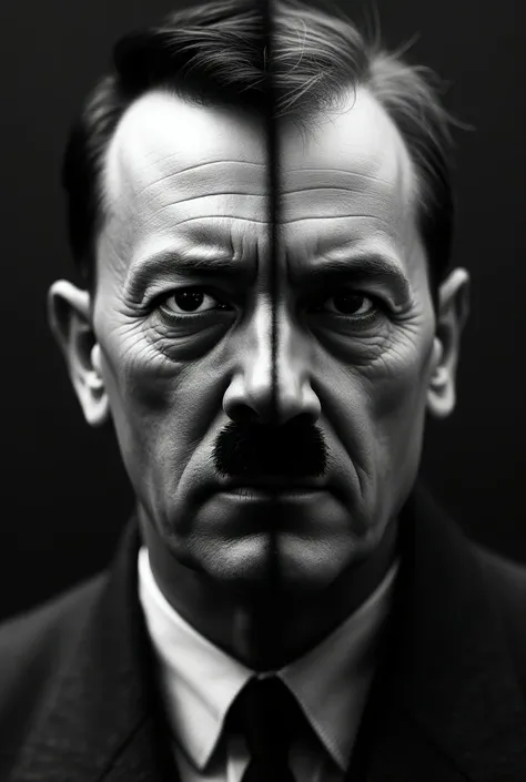 half face of hitler and half face Nethaji subhas chandra bose walpaper black and white

