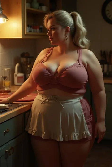 Half apron, step mom, kitchen, big boobs, big thigh, ponytail, doggy style