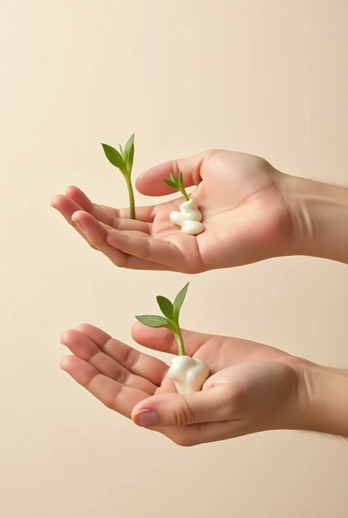  is applied. A close-up image of dry hands is shown,  sprout, which transform into soft hands when the cream . 