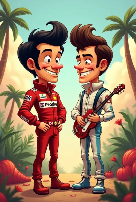 cartoon image of lando norris and elvis presley