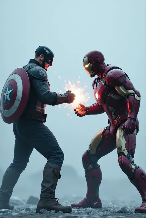 Captain America civil war movie iconic ice place cap vs ironman fight scene remastered gloomy effects 