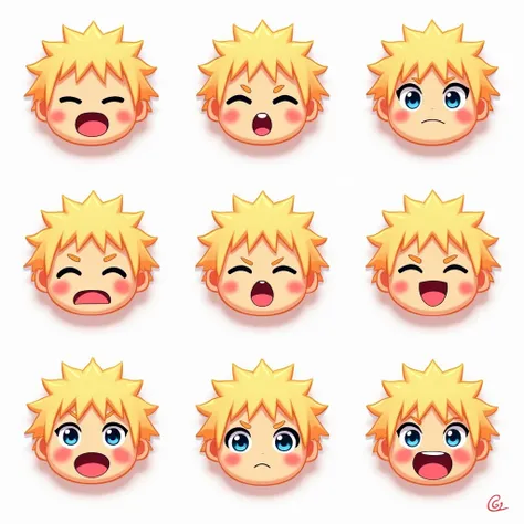 pack with anime emojis, young man face anime, naruto, happy, surprised, in love, kawaii, 