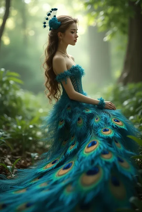  Anthropomorphic Peacock Girl, beautiful, beautiful , multi-colored, gorgeous peacock tail 