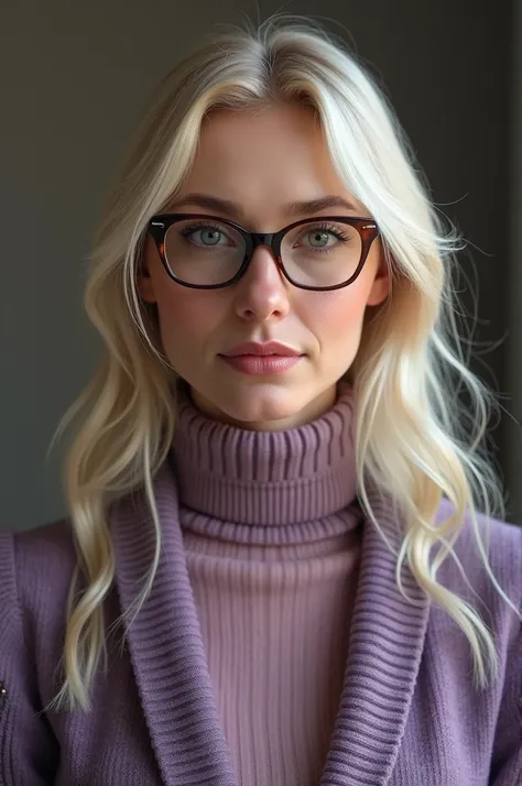 Mum appears to have pale skin, long blonde hair, glasses, rosy cheeks, a pointy nose, and a pointy chin. She usually wears a purple turtleneck cardigan with a pinkish shirt under it, blue sewn jeans, and pink ballet pumps.