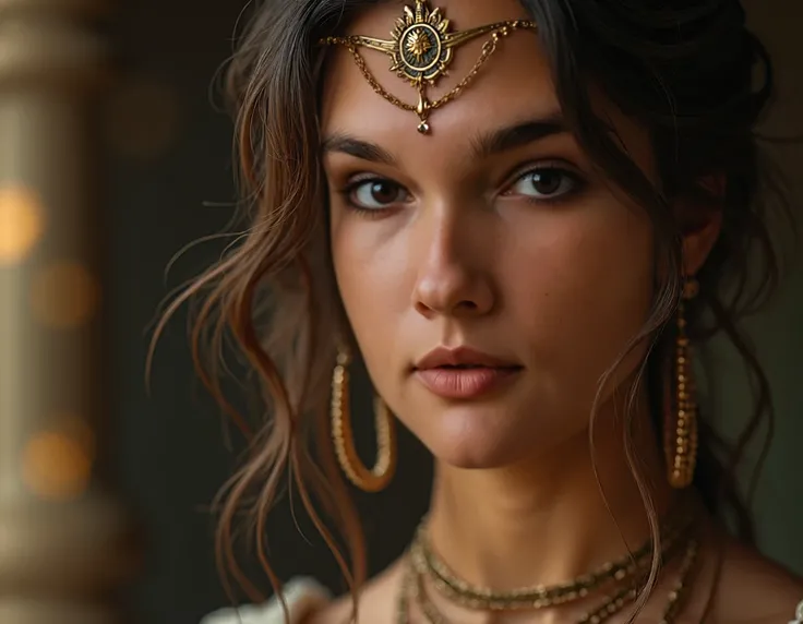 a young lady in 5000 BC, beautiful detailed eyes, beautiful detailed lips, extremely detailed eyes and face, long eyelashes, medieval fantasy, ethereal, serene, cinematic lighting, dramatic lighting, dramatic contrast, chiaroscuro, high fantasy, digital ar...