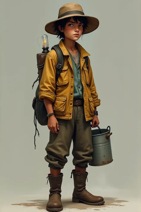 Character: Tiago:
Description:  Tiago is a simple-looking young fisherman , between 18 and 20 years old,  with dark hair and a face with a curious and fearless expression .  He wears fishermans work clothes ,  a little worn and dirty ,  with an old hat and...