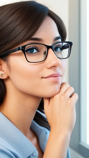 A female Nerd woman focusing on her face