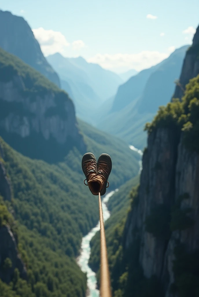 Feet walking on a rope
